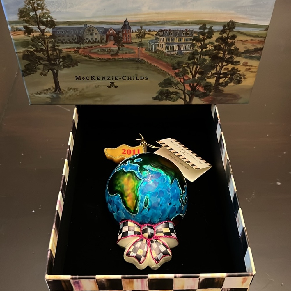 Mackenzie Childs Courtly Check Globe Ornament Retired 2011 - Picture 2 of 9
